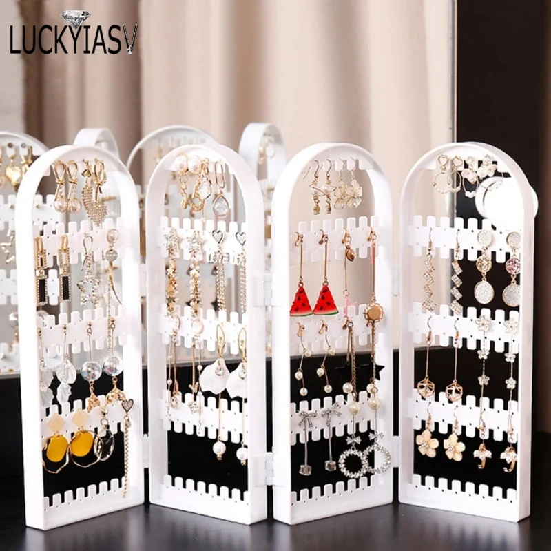 Jewelry Display Rack Necklaces Rings Plastic Folding Holder Large Capacity Bracelets Storage Hanger with Stud Earrings Holes