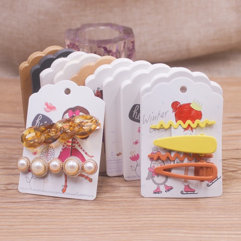 50pcs Square Shape White /Brown Hair Card Jewelry Package Hair Clip Card Black Blank Paper Hairclaw Ornaments Display Card