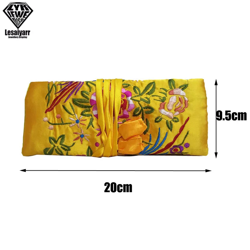 Embroidered Chinese Jewelry Roll Bag Travel Jewelry Organizer Storage Case Pouch for Necklaces Rings Bracelet Portable Practical