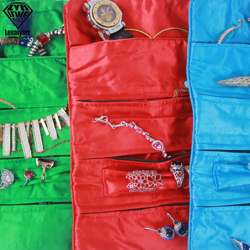 Embroidered Chinese Jewelry Roll Bag Travel Jewelry Organizer Storage Case Pouch for Necklaces Rings Bracelet Portable Practical