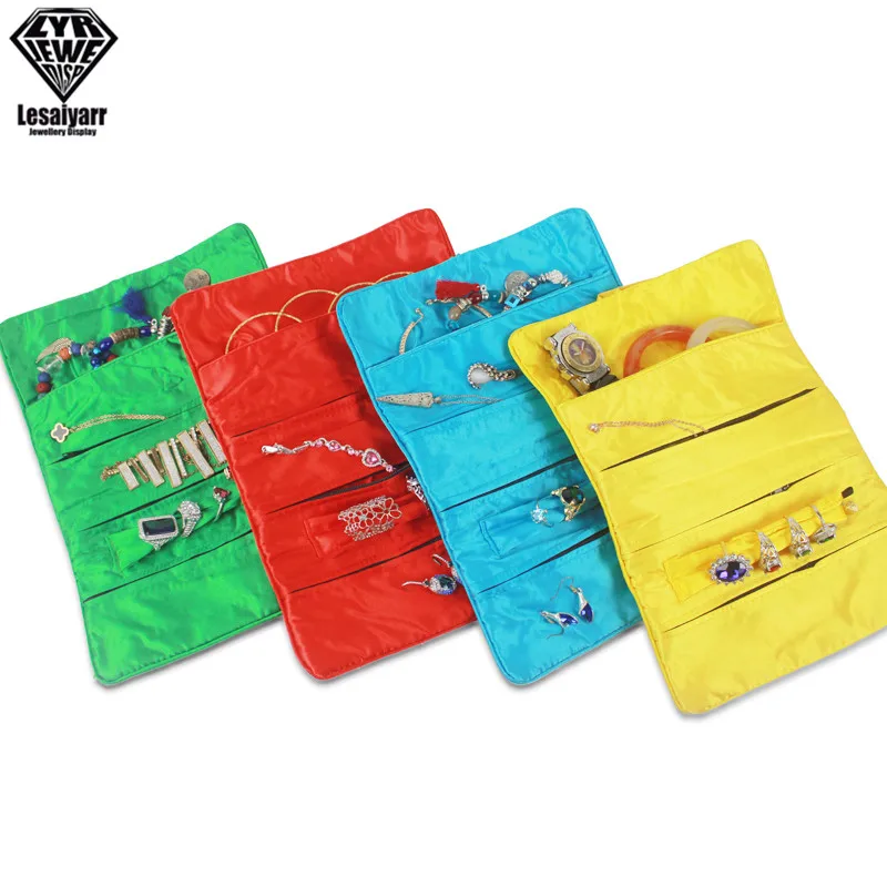 Embroidered Chinese Jewelry Roll Bag Travel Jewelry Organizer Storage Case Pouch for Necklaces Rings Bracelet Portable Practical