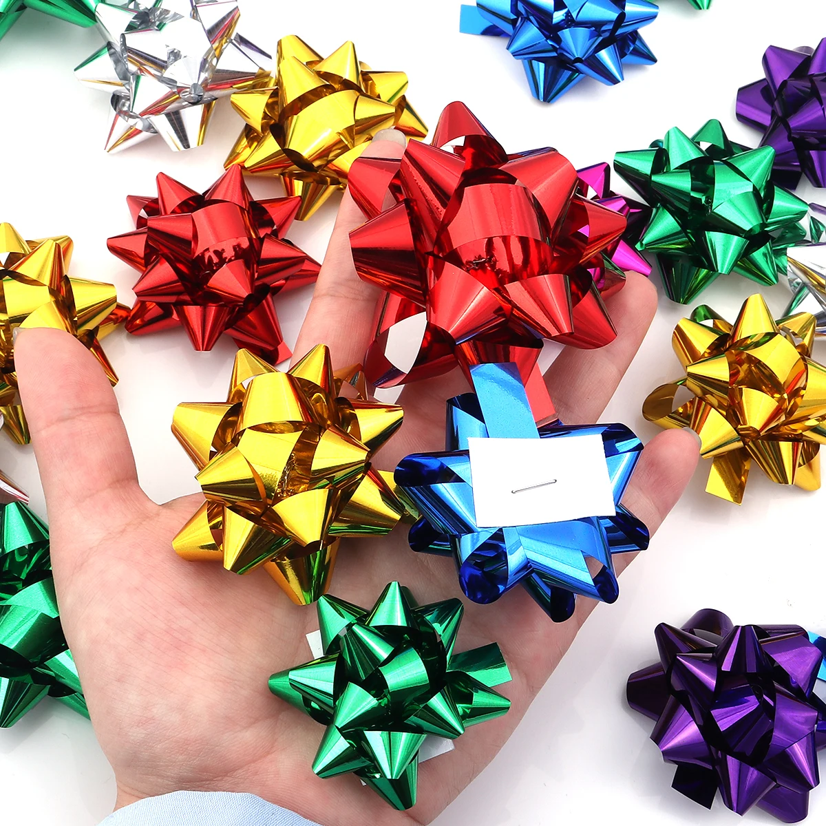 10-20Pcs Christmas Ribbon Bows Colorful Self-Adhesive Star Flower Bow DIY Gift Packaging Christmas Birthday Wedding Decoration