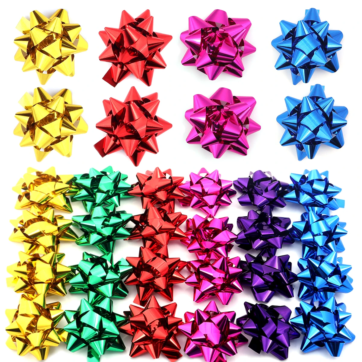 10-20Pcs Christmas Ribbon Bows Colorful Self-Adhesive Star Flower Bow DIY Gift Packaging Christmas Birthday Wedding Decoration