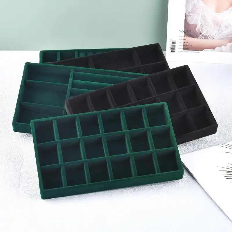 Velvet Jewelry Display Tray Exquisite Jewellery Holder Portable Ring Earrings Necklace Organizer Storage Box Organizator Trays