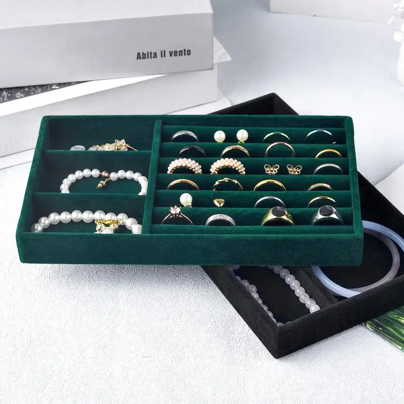 Velvet Jewelry Display Tray Exquisite Jewellery Holder Portable Ring Earrings Necklace Organizer Storage Box Organizator Trays