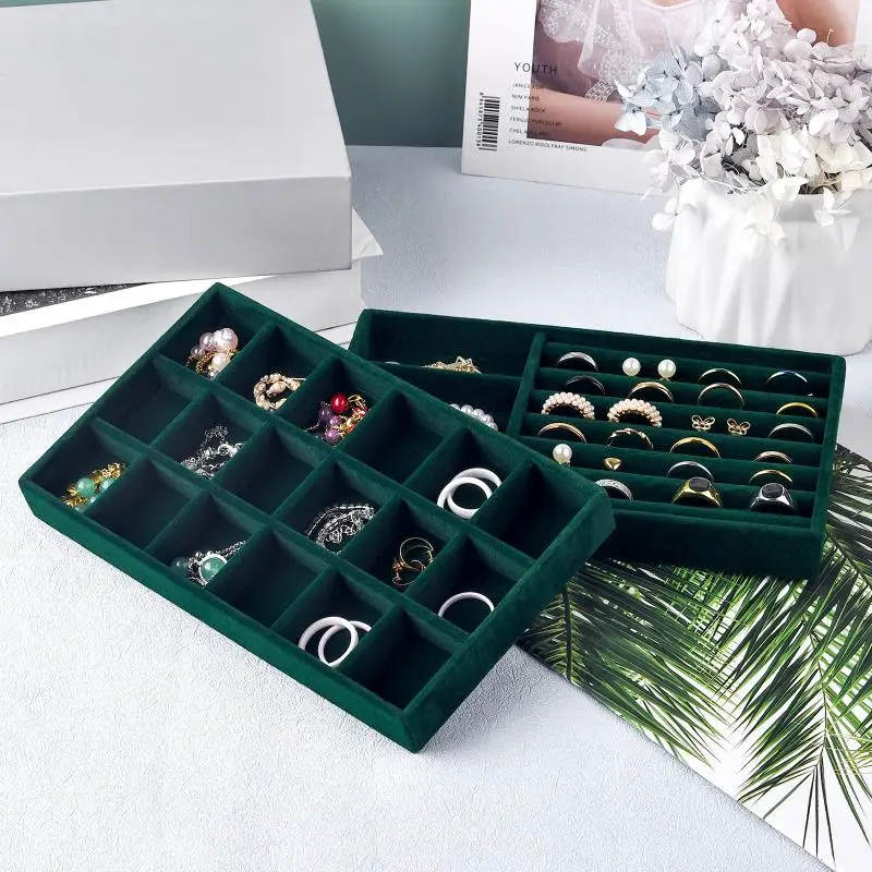 Velvet Jewelry Display Tray Exquisite Jewellery Holder Portable Ring Earrings Necklace Organizer Storage Box Organizator Trays