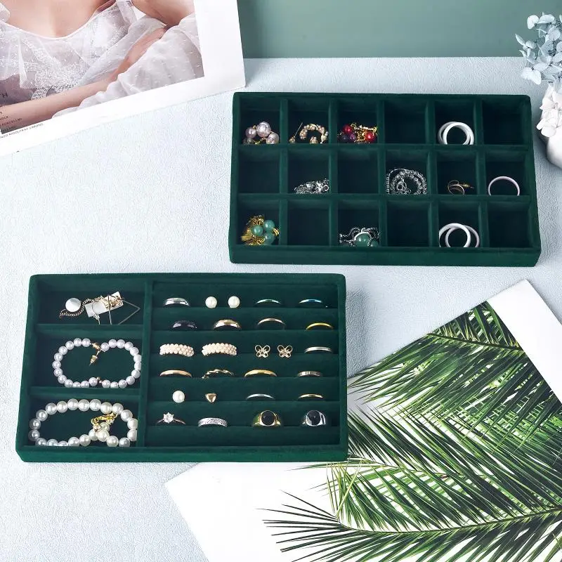 Velvet Jewelry Display Tray Exquisite Jewellery Holder Portable Ring Earrings Necklace Organizer Storage Box Organizator Trays