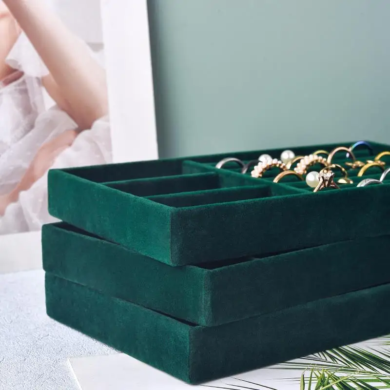 Velvet Jewelry Display Tray Exquisite Jewellery Holder Portable Ring Earrings Necklace Organizer Storage Box Organizator Trays