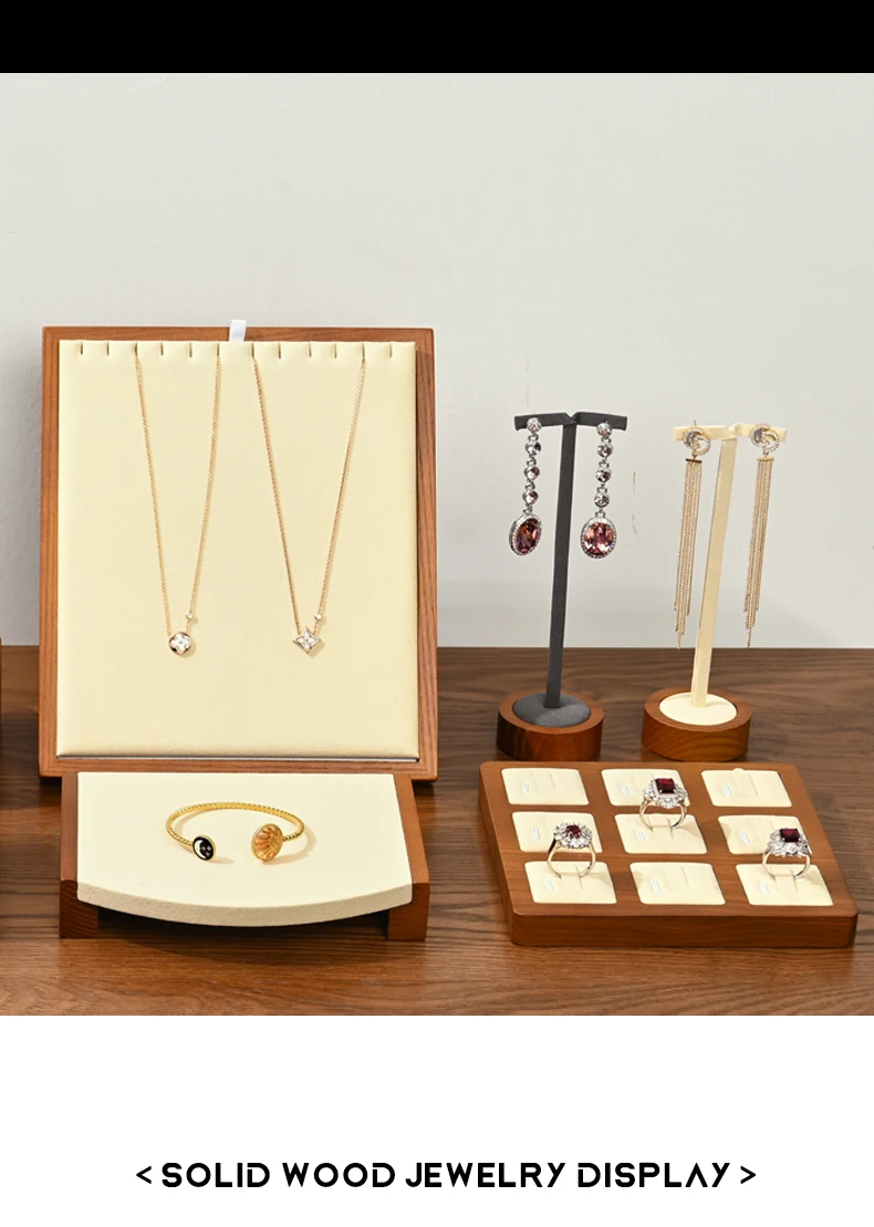 Oirlv Wooden Jewelry Rack Display Stand Wood Jewelry Tray Ring Earring Bracelet Necklace Holder Solid Wood Jewelry Display Stand