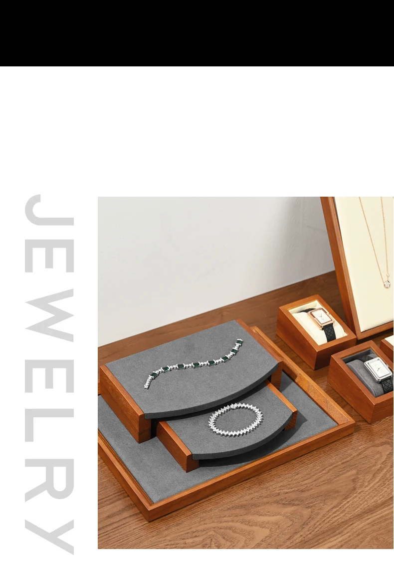 Oirlv Wooden Jewelry Rack Display Stand Wood Jewelry Tray Ring Earring Bracelet Necklace Holder Solid Wood Jewelry Display Stand