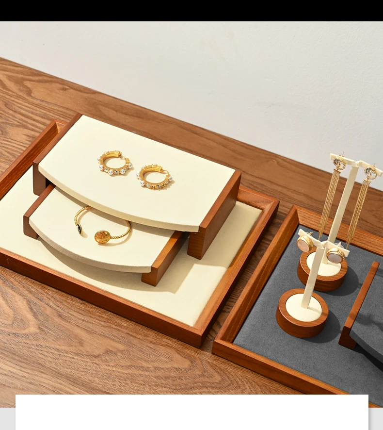 Oirlv Wooden Jewelry Rack Display Stand Wood Jewelry Tray Ring Earring Bracelet Necklace Holder Solid Wood Jewelry Display Stand