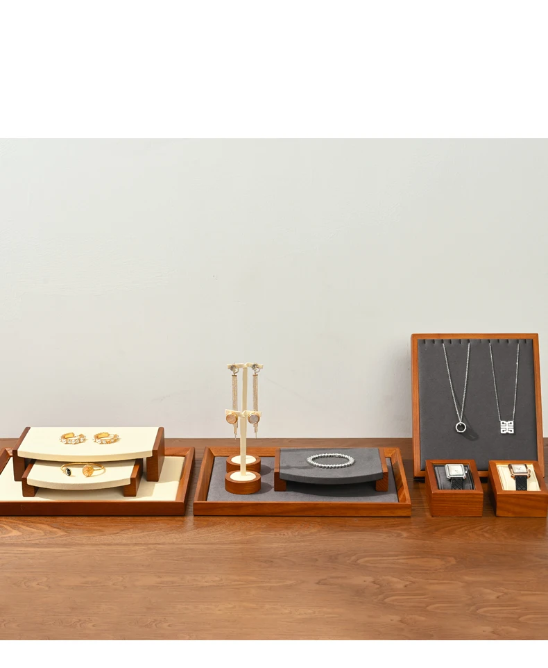 Oirlv Wooden Jewelry Rack Display Stand Wood Jewelry Tray Ring Earring Bracelet Necklace Holder Solid Wood Jewelry Display Stand