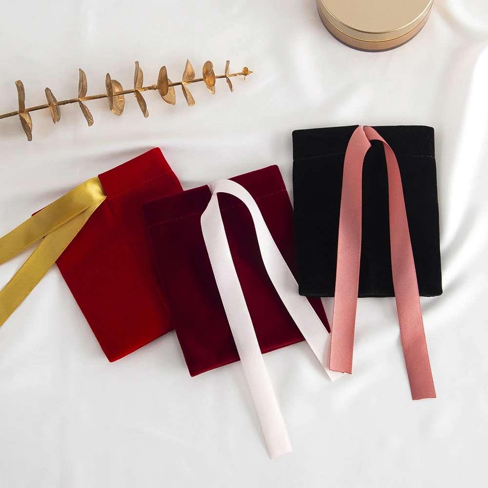 10Pcs Ribbon Velvet Gift Bag Wedding Favors Jewelry Pouches Earrings Ring Stud Nail Headset Phone Case Headset Pocket Organizer