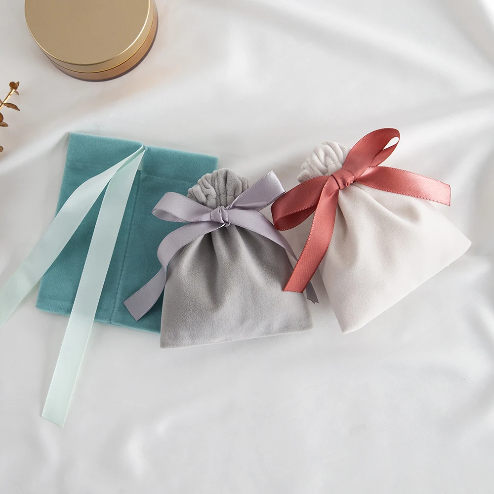 10Pcs Ribbon Velvet Gift Bag Wedding Favors Jewelry Pouches Earrings Ring Stud Nail Headset Phone Case Headset Pocket Organizer
