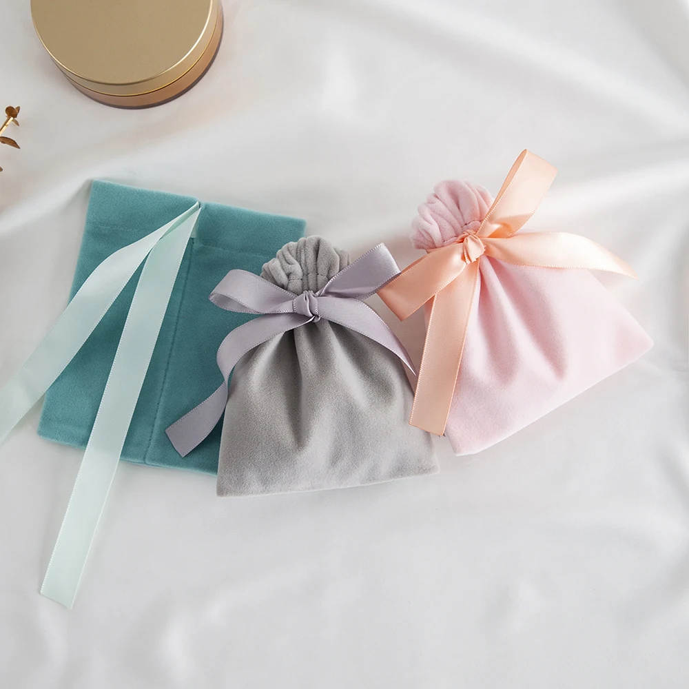 10Pcs Ribbon Velvet Gift Bag Wedding Favors Jewelry Pouches Earrings Ring Stud Nail Headset Phone Case Headset Pocket Organizer
