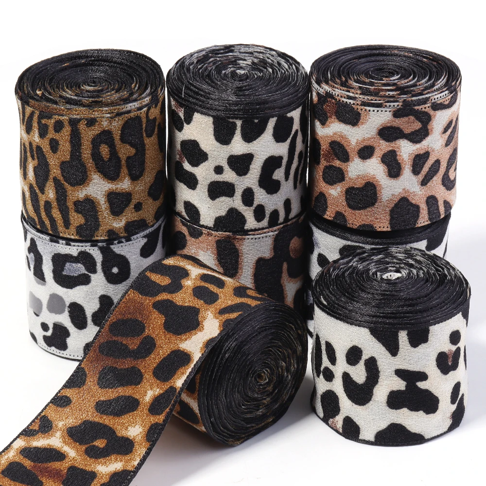 5Yards 4cm Satin Faux Silk Leopard Print Ribbon Handmade Crafts Materials Hair Bow Making Clip Gift Wrapping Clothing Accessorie