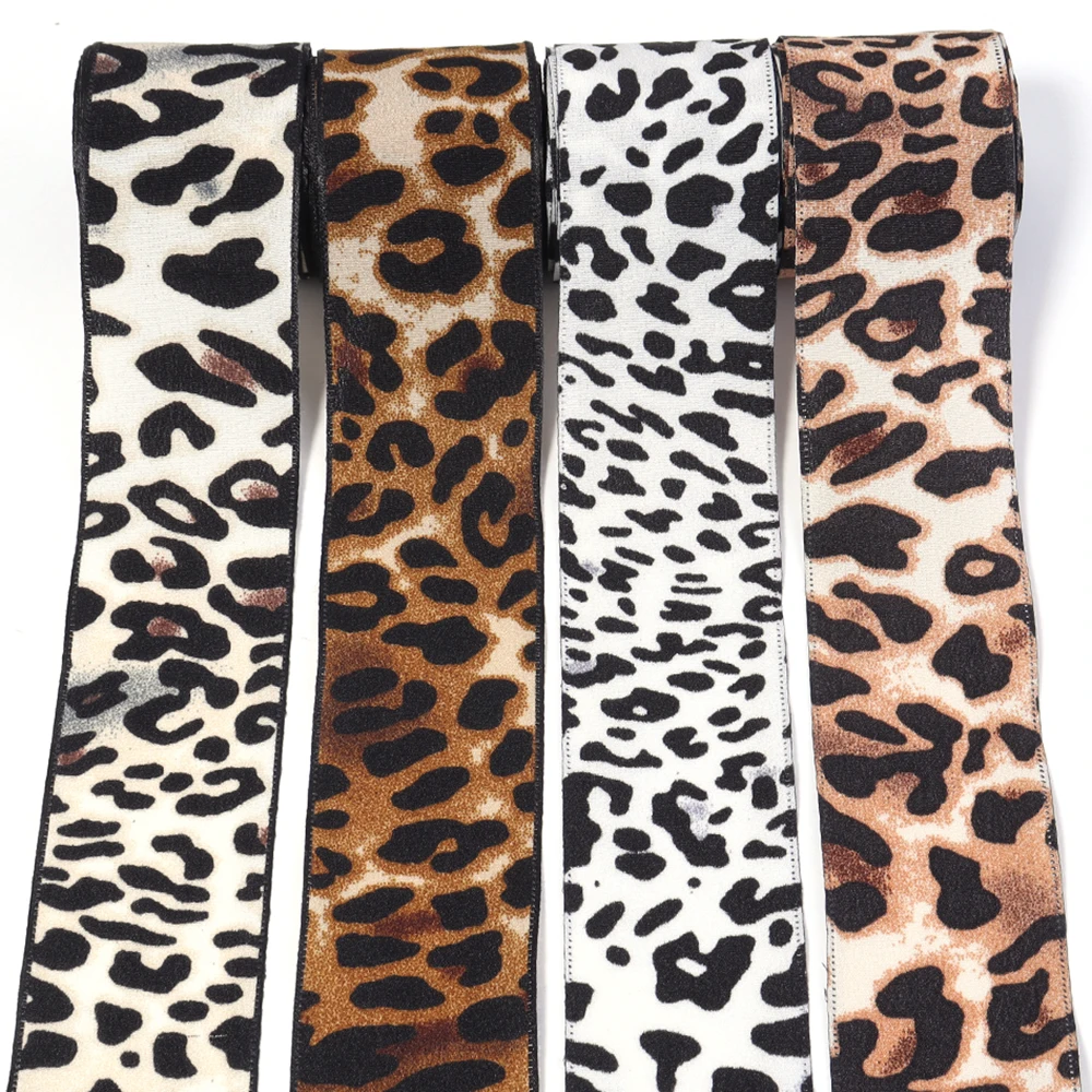 5Yards 4cm Satin Faux Silk Leopard Print Ribbon Handmade Crafts Materials Hair Bow Making Clip Gift Wrapping Clothing Accessorie