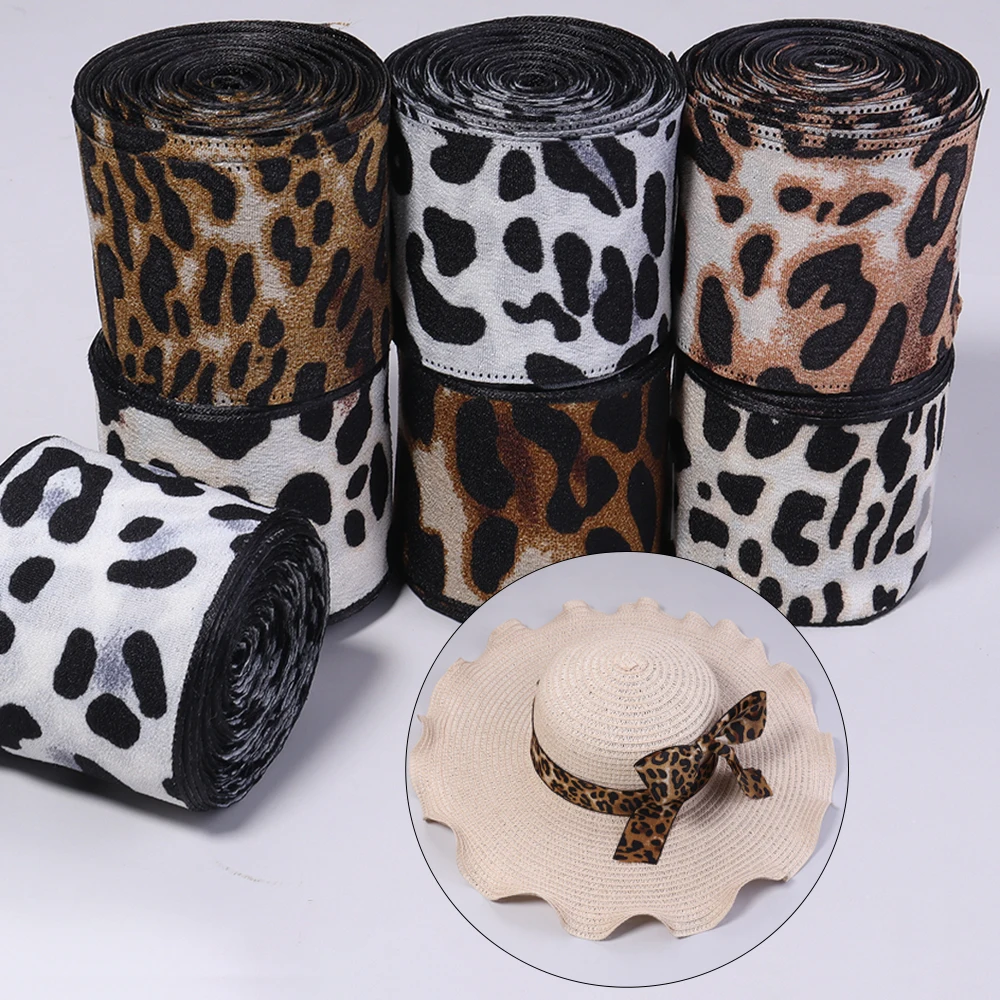 5Yards 4cm Satin Faux Silk Leopard Print Ribbon Handmade Crafts Materials Hair Bow Making Clip Gift Wrapping Clothing Accessorie