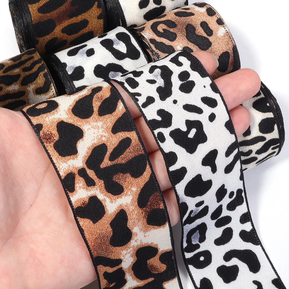 5Yards 4cm Satin Faux Silk Leopard Print Ribbon Handmade Crafts Materials Hair Bow Making Clip Gift Wrapping Clothing Accessorie