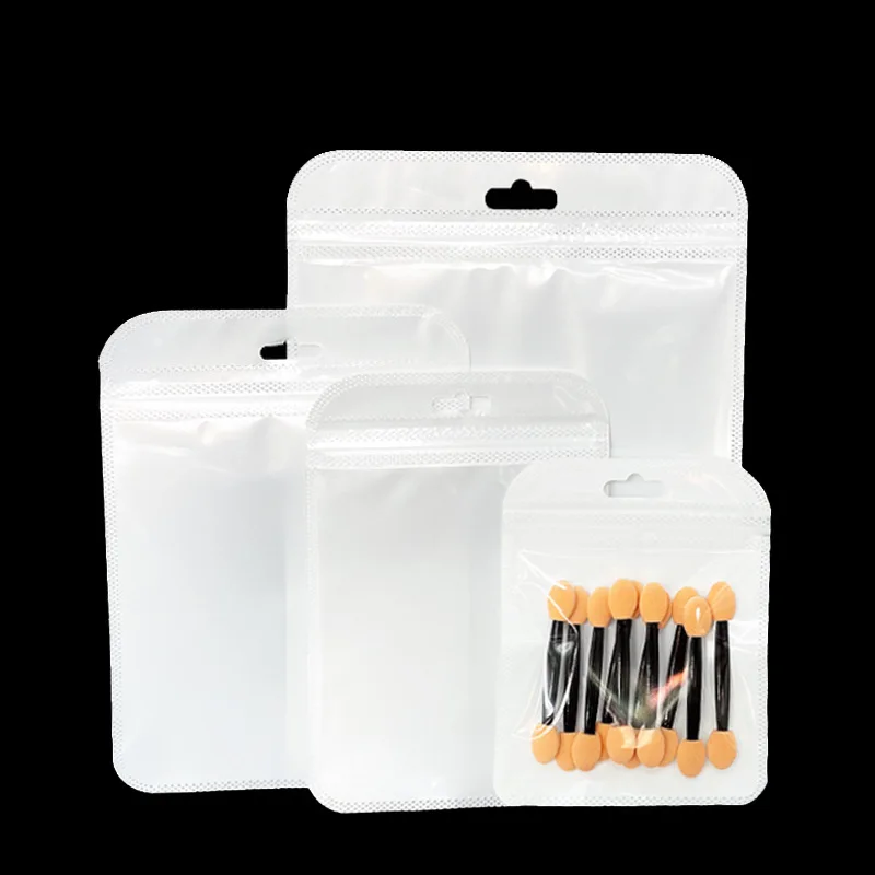50pcs Thicken Resealable Ziplock OPP Bags Laser Iridescent Bag Clear Storage Bag White Bag with Hang Hole for DIY Jewelry Making
