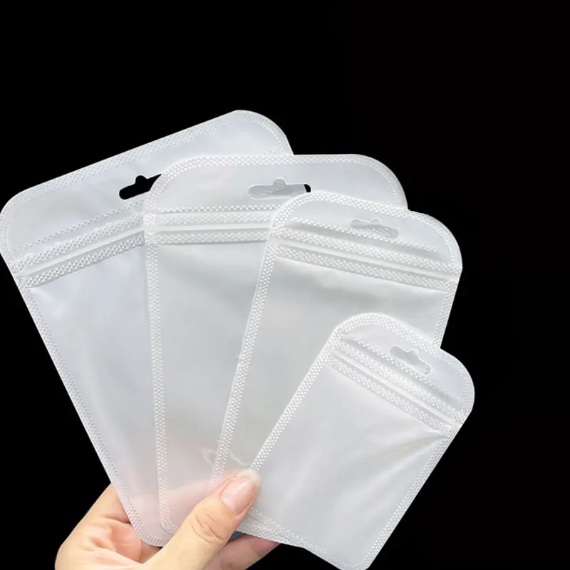 50pcs Thicken Resealable Ziplock OPP Bags Laser Iridescent Bag Clear Storage Bag White Bag with Hang Hole for DIY Jewelry Making