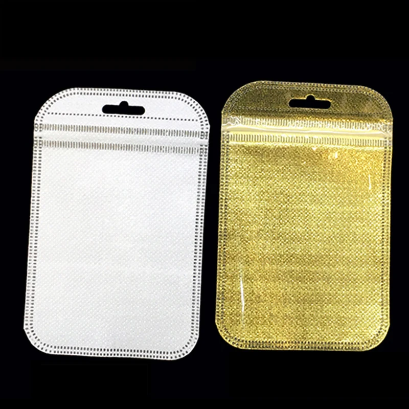 50pcs Thicken Resealable Ziplock OPP Bags Laser Iridescent Bag Clear Storage Bag White Bag with Hang Hole for DIY Jewelry Making