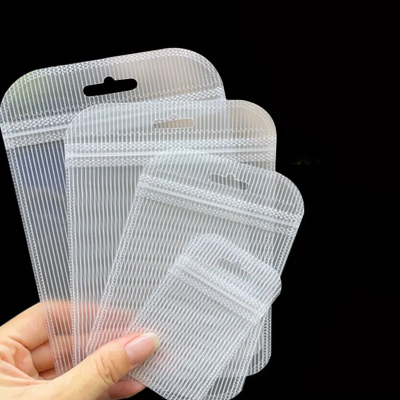 50pcs Thicken Resealable Ziplock OPP Bags Laser Iridescent Bag Clear Storage Bag White Bag with Hang Hole for DIY Jewelry Making