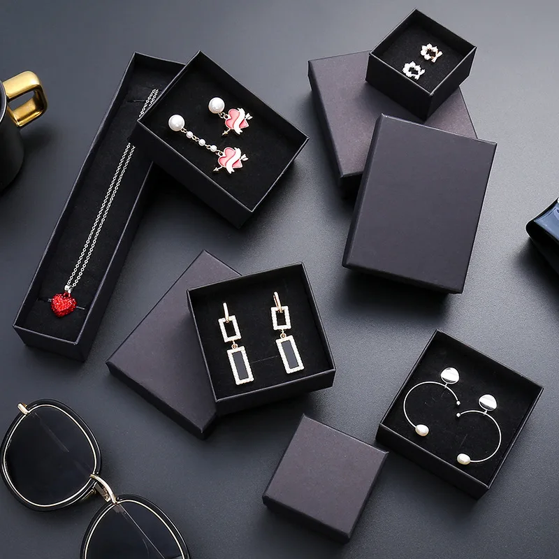 1PCS Black Square Jewelry Display Gifts Box Organizer Engagement for Ring Earring Brooch Necklace Bracelet Packaging Boxes