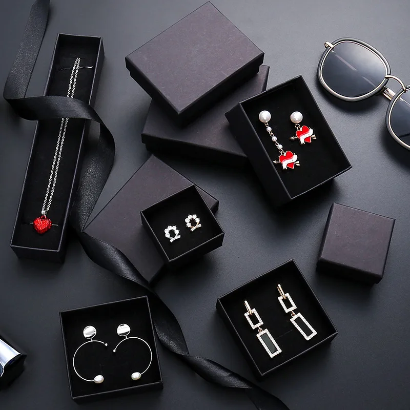 1PCS Black Square Jewelry Display Gifts Box Organizer Engagement for Ring Earring Brooch Necklace Bracelet Packaging Boxes