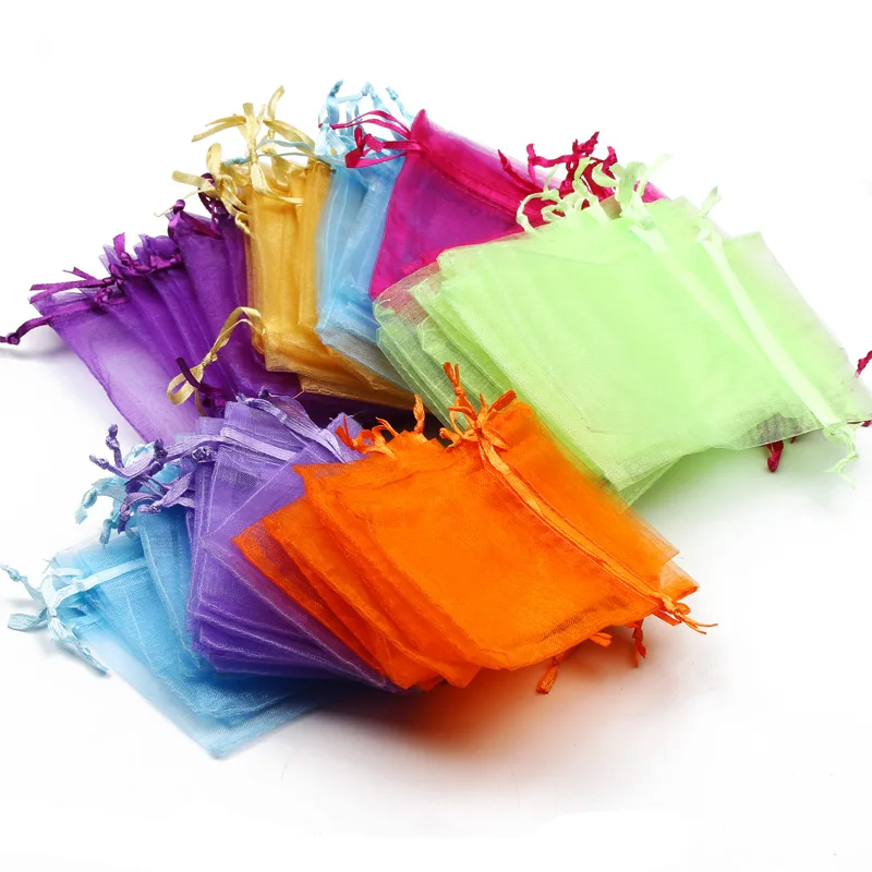 50pcs/lot 7x9cm 9x12cm 10x15 13x18cm Drawstring Organza Gift Bags Jewelry Packaging Bag Wedding Party Packaging Present Pouches
