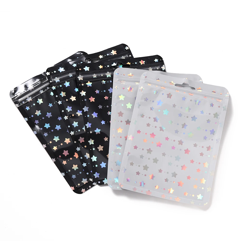 50Pcs/lot Holographic Plastic StarSelf-Sealing Laser Self-Sealing Bag for Jewelry Packaging Gift Storage Bag Supplies