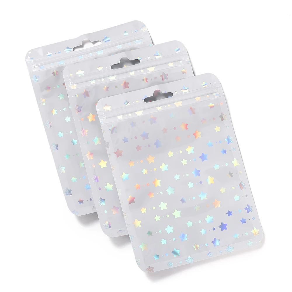 50Pcs/lot Holographic Plastic StarSelf-Sealing Laser Self-Sealing Bag for Jewelry Packaging Gift Storage Bag Supplies
