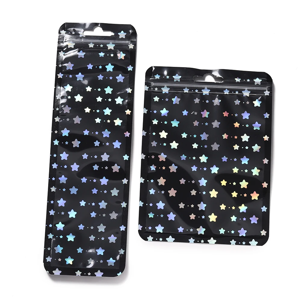 50Pcs/lot Holographic Plastic StarSelf-Sealing Laser Self-Sealing Bag for Jewelry Packaging Gift Storage Bag Supplies