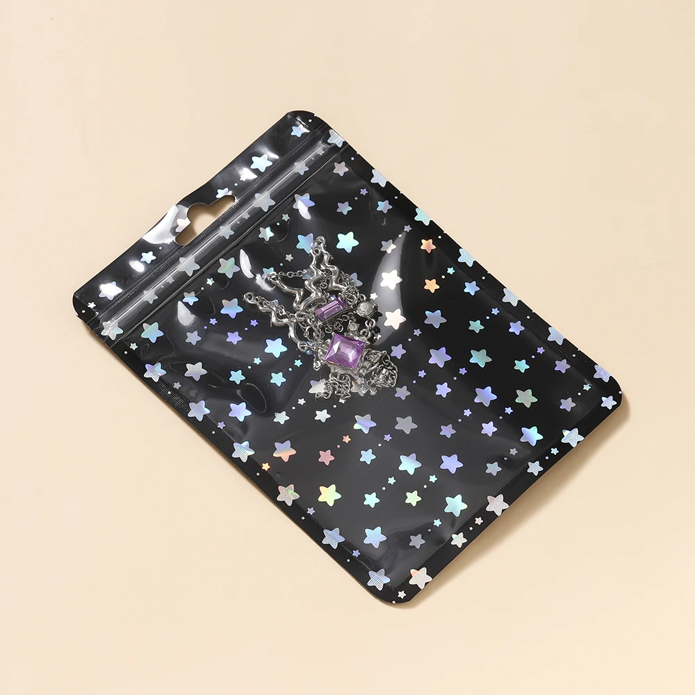 50Pcs/lot Holographic Plastic StarSelf-Sealing Laser Self-Sealing Bag for Jewelry Packaging Gift Storage Bag Supplies
