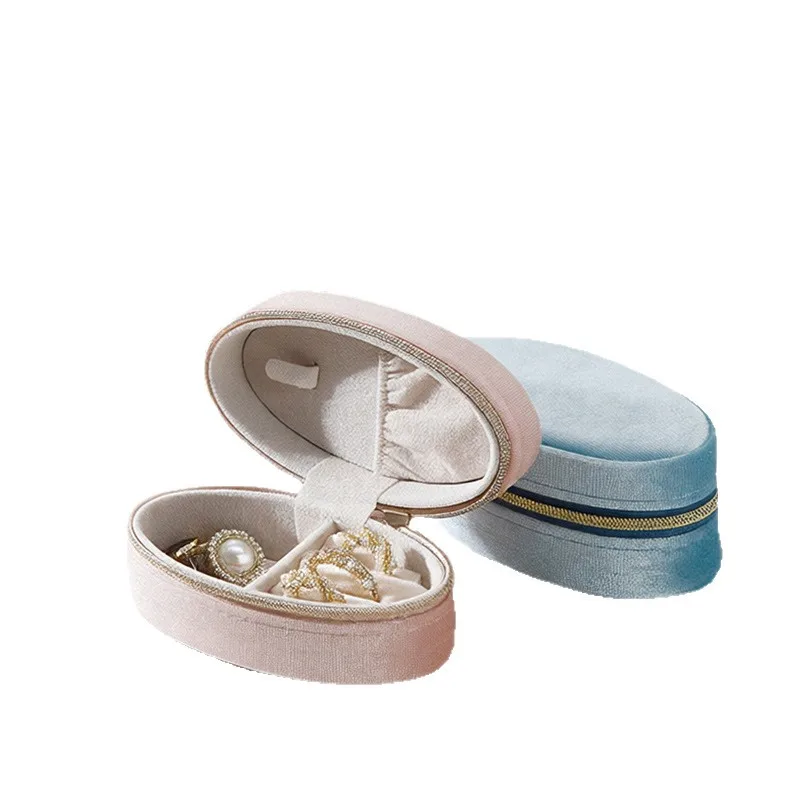Retro Oval Velvet Mini Portable Jewelry Box For Rings Earrings Bracelets Necklaces