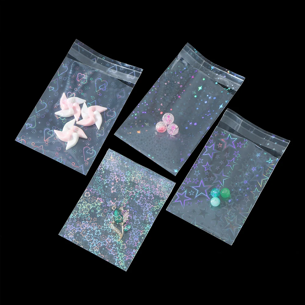 50pcs Laser Self Sealing Plastic Bag Colorful Holographic Jewelry Bag for Necklace Bracelet Jewelry Gift Packag Storage Bags