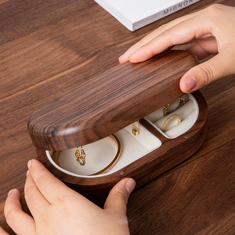 Wooden Jewelry Box Delicate Walnut Jewelry Box Holder For Rings Earrings Necklace Storage Boxes For Girls Women Dropshipping