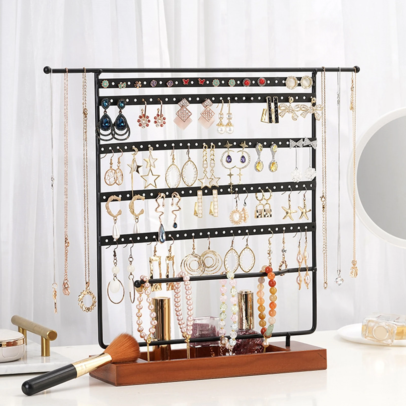 Jewelry Display Rack Earrings Ring Necklace Watch Jewelry Shelf Organizer Bracelet Stand Holder Hooks Storage with Jewelry Tray