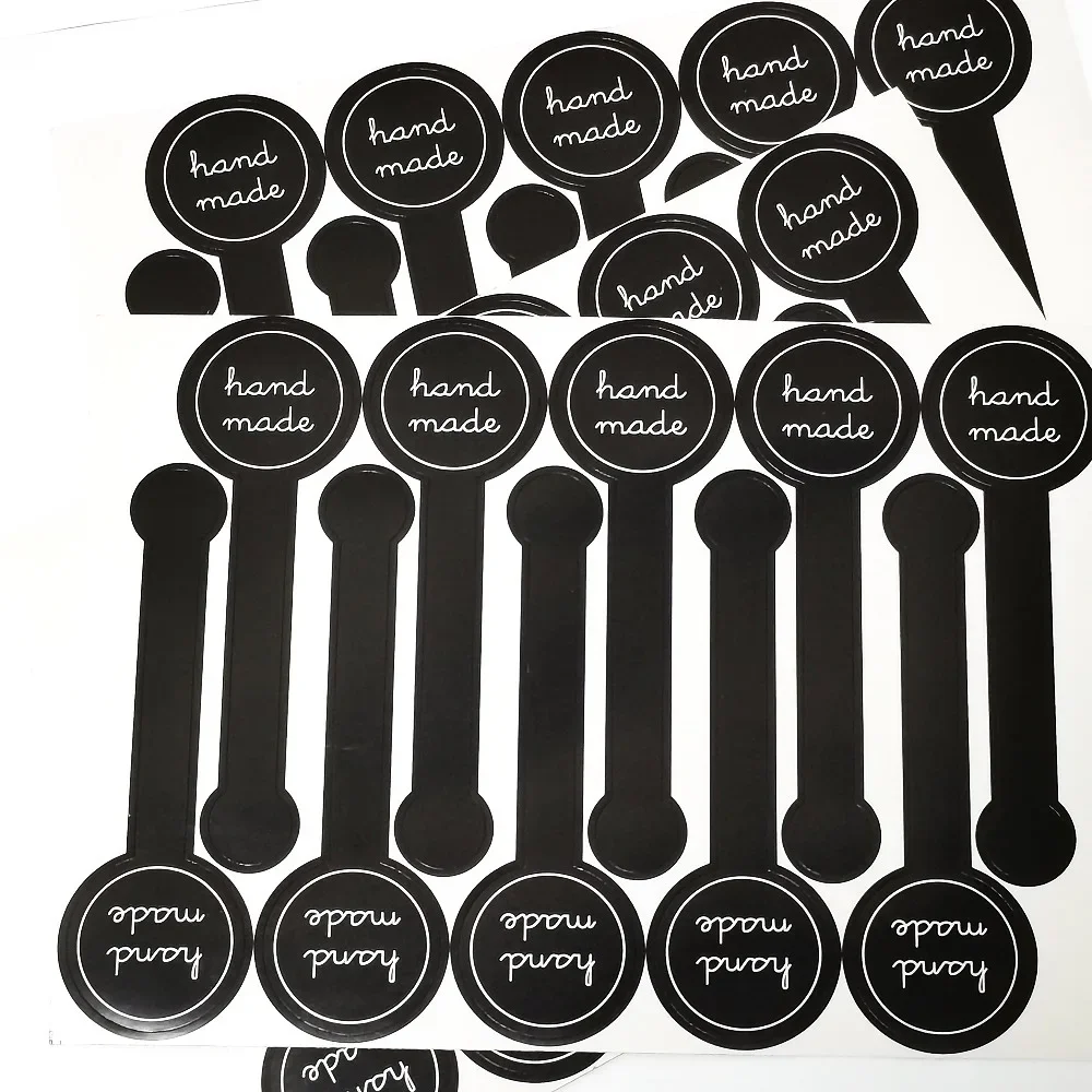 100pcs Round Head Black Handmade Goods Label Tag Self-adhesive Sticker for Baking Cake Fruit Box DIY Decoration Package Supplier