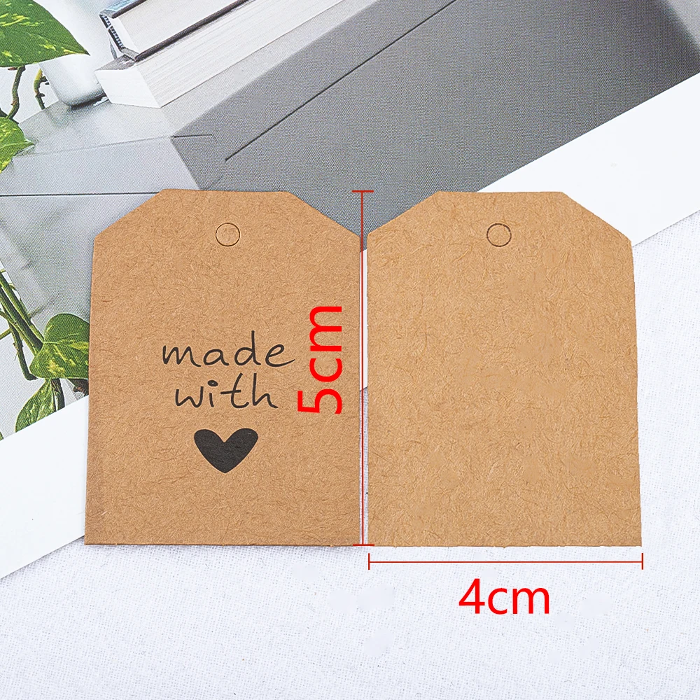 50pcs 4.2x5.5cm Hanging Lables Made with Love Kraft Paper Tag 10 meters Jute String for Handmade Wedding Party Favors Gift Label