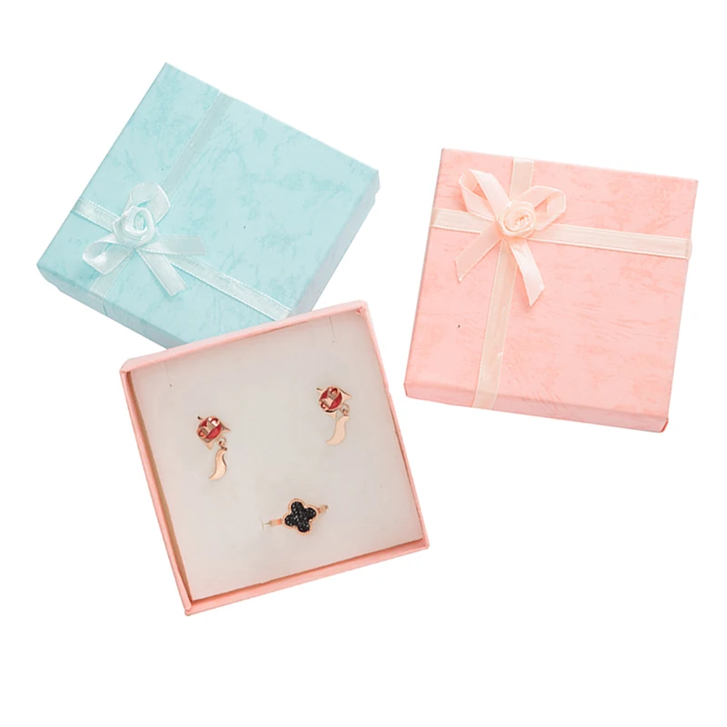 24pcs Jewelry Gift Box 9x9x2.5cm Red Jewellery Sets Box for Necklace Earrings Ring Case Packaging Display Wholesale