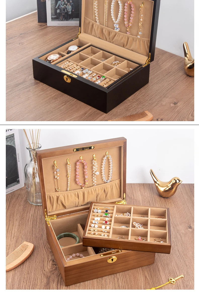 Wood Jewelry Box for Women Necklace Earrings Rings Jewelry Boxes Pendant Dispiay Stands Bracelet Separators Storage Organizer