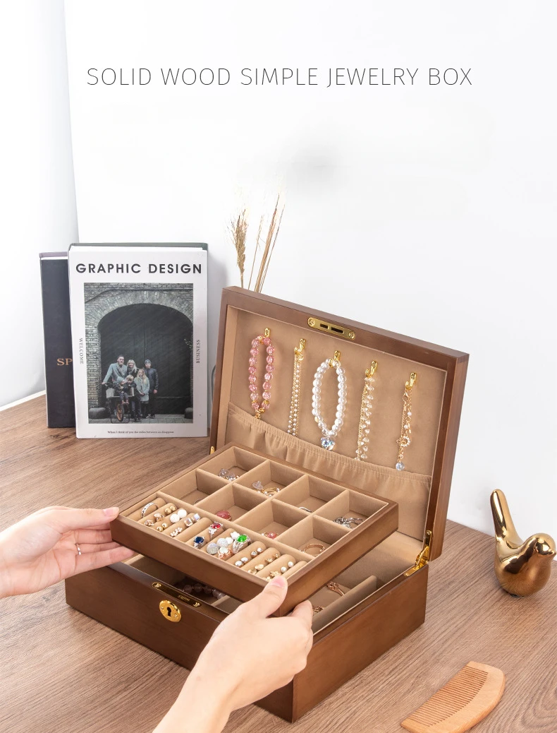 Wood Jewelry Box for Women Necklace Earrings Rings Jewelry Boxes Pendant Dispiay Stands Bracelet Separators Storage Organizer