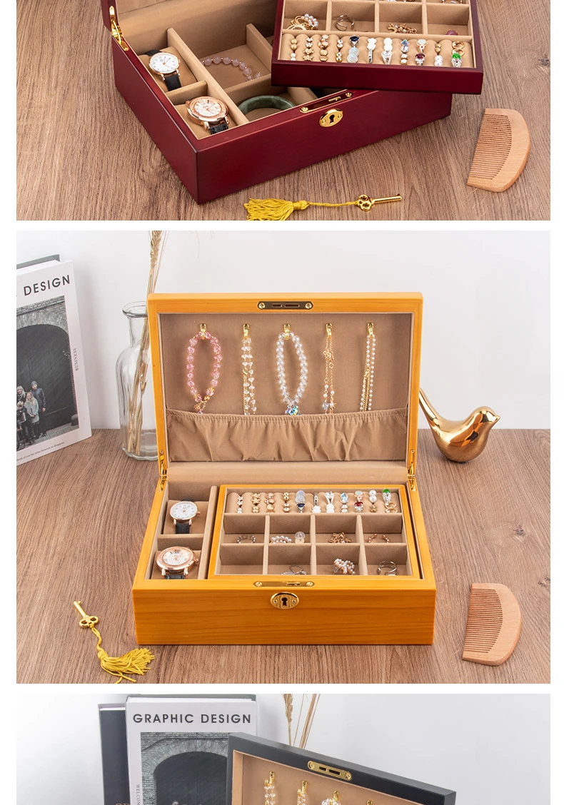 Wood Jewelry Box for Women Necklace Earrings Rings Jewelry Boxes Pendant Dispiay Stands Bracelet Separators Storage Organizer