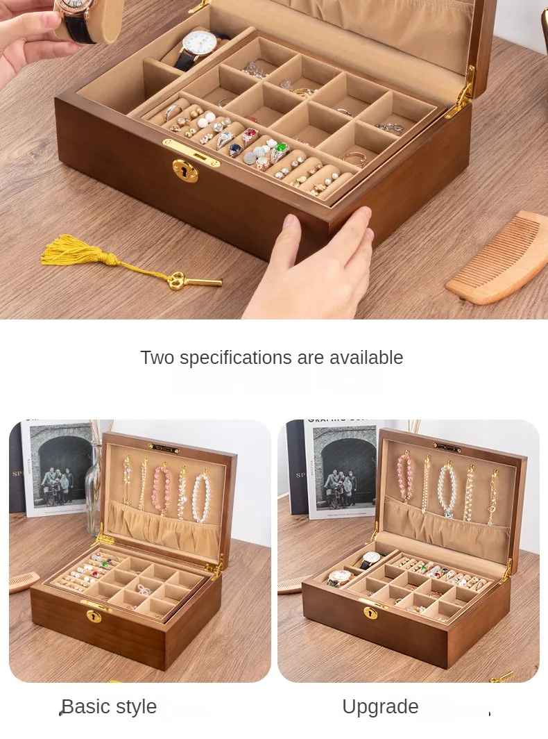 Wood Jewelry Box for Women Necklace Earrings Rings Jewelry Boxes Pendant Dispiay Stands Bracelet Separators Storage Organizer