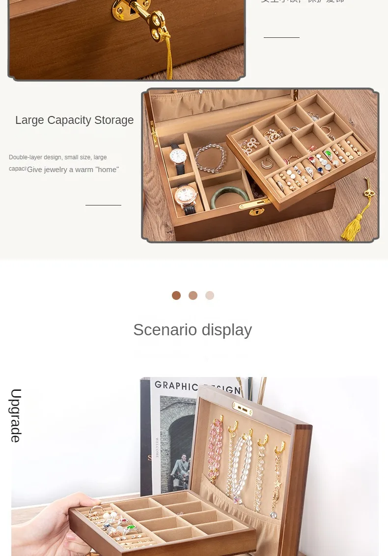 Wood Jewelry Box for Women Necklace Earrings Rings Jewelry Boxes Pendant Dispiay Stands Bracelet Separators Storage Organizer