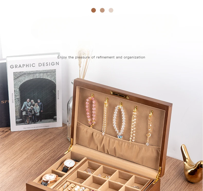 Wood Jewelry Box for Women Necklace Earrings Rings Jewelry Boxes Pendant Dispiay Stands Bracelet Separators Storage Organizer