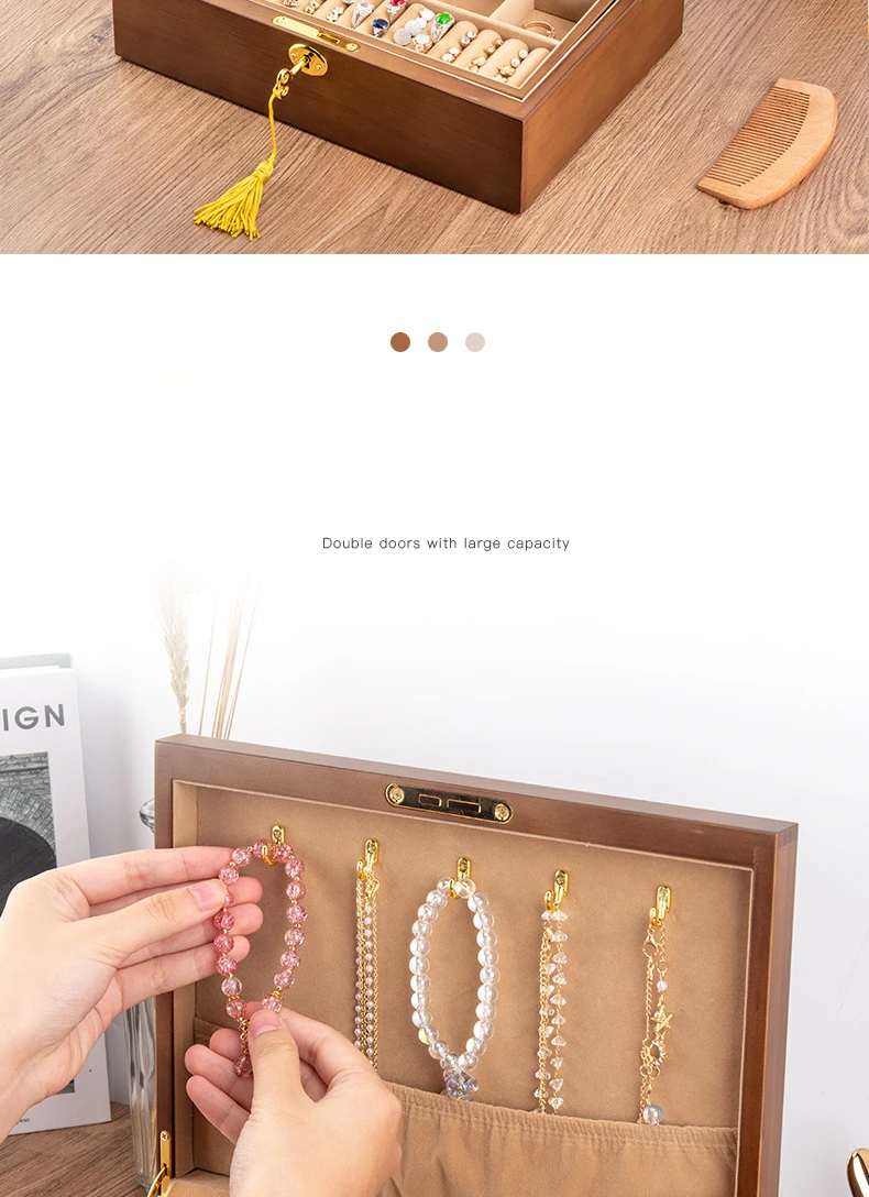 Wood Jewelry Box for Women Necklace Earrings Rings Jewelry Boxes Pendant Dispiay Stands Bracelet Separators Storage Organizer