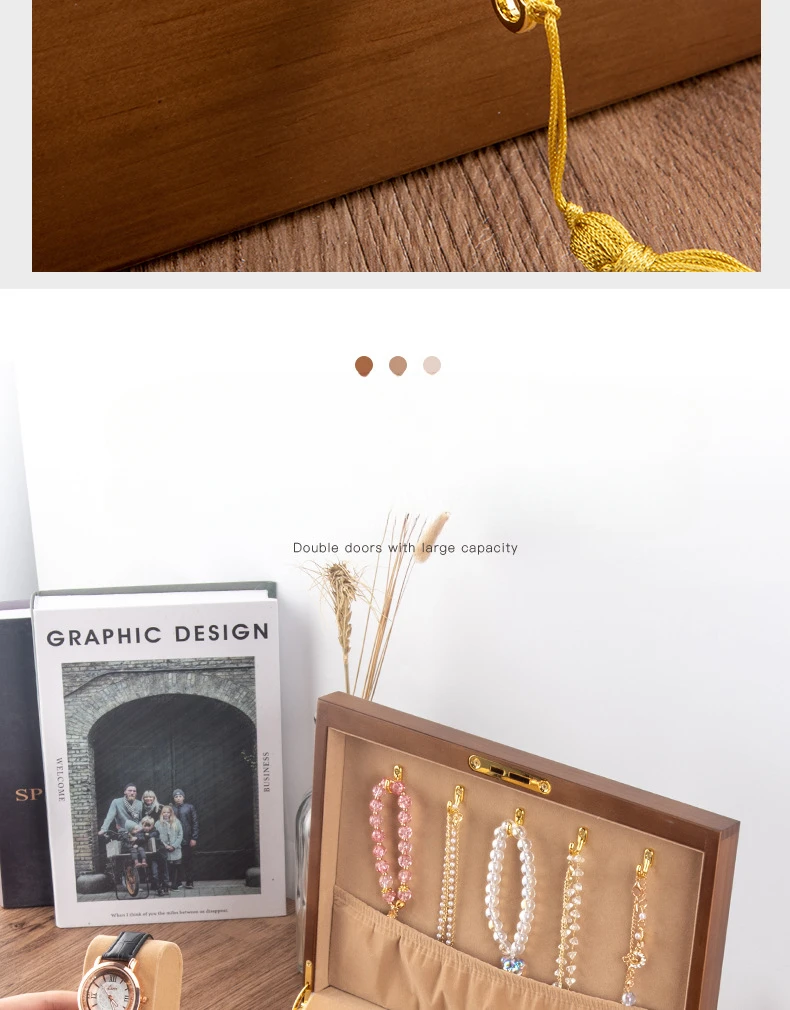 Wood Jewelry Box for Women Necklace Earrings Rings Jewelry Boxes Pendant Dispiay Stands Bracelet Separators Storage Organizer