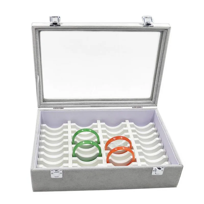 40 Bracelets Jewelry Organizer Jewellery Box with Clear Glass Lid for Showing Made of PU Glasses and Plastic